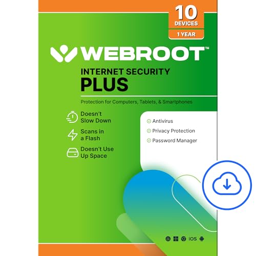 Image of Webroot Internet Security Plus Antivirus Software 2026 | 10 Device 1 Year Download for PC /Mac /Chromebook /Android /IOS + Password Manager [Online Code]