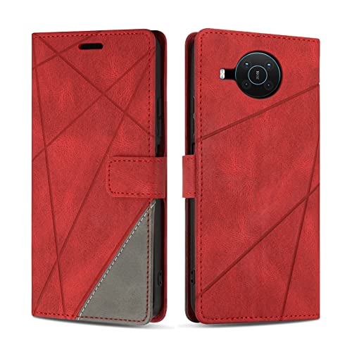 SONWO Etui Coque pour Nokia X10 / Nokia X20, Protection Housse en Cuir PU Portefeuille Livre pour Nokia X10 / Nokia X20, Emplacements Cartes, Rouge