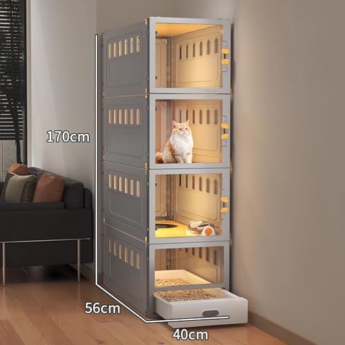 DIY Multi-Level Cat Playpen with Litter Box, Detachable Design, Easy Clean Pet Enclosure for 1-3 Cats, Rabbits & Small Animals - White, 40x56x170cm