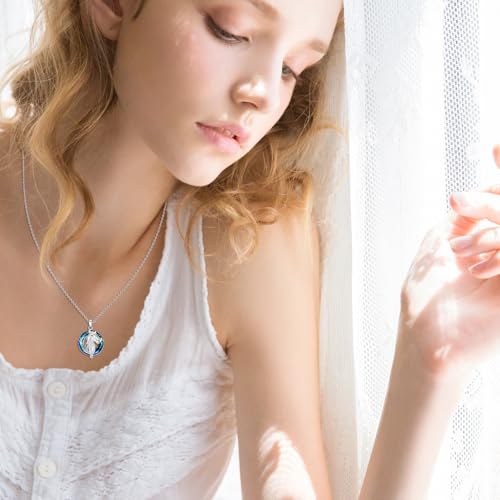 Collier cheval en argent 925, pendentif lune celtique finement ciselé