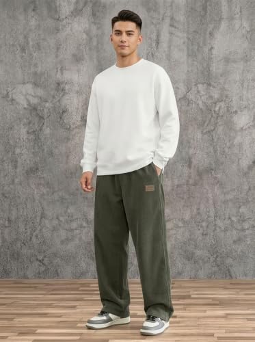 Image of Zombom Men's Comfortable Baggy Corduroy Pants | Relaxed Fit Stretch Waist Trousers for Everyday Wear | Casual Trouser for Man