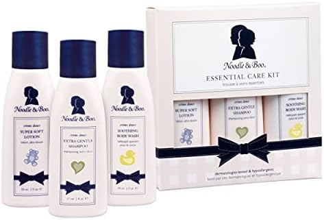 Noodle & Boo Essential Care 3 Piece Kit Super Soft Baby Lotion, Extra Gentle Shampoo and Soothing Body Wash, 2 Oz of each