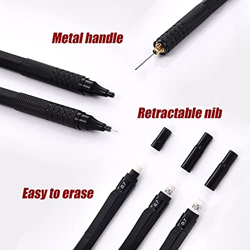 Mechanical Pencils Set, 4 Pieces Automatic Metal Mechanical Pencils, 8 Pieces Hb Pencil Leads Replaceable Refills And 2 Pieces Erasers For Home, School, Office Supplies (Black, 0.7 Mm) #TOP5