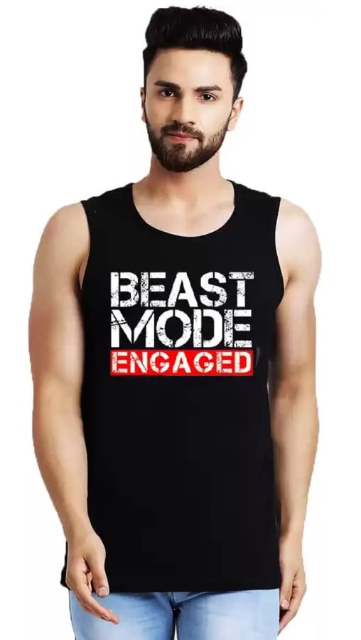 Image of LEOTUDE Regular Fit Cotton Blend Sleeveless T-Shirt for Men
