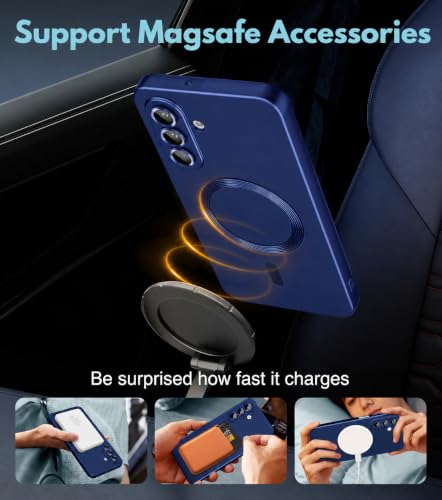 Image of DIZORO Compatible with Samsung A57 Case, Compatible with Mag Safe, Matte Luxury Metallic Luster Flexible TPU Wireless Charging Shockproof Case with Camera Protector - Blue