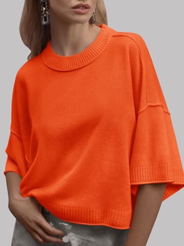 Image of Saodimallsu Womens Short Sleeve Sweater Summer Oversized Cropped Sweaters Casual Crewneck Lightweight Knit Tops