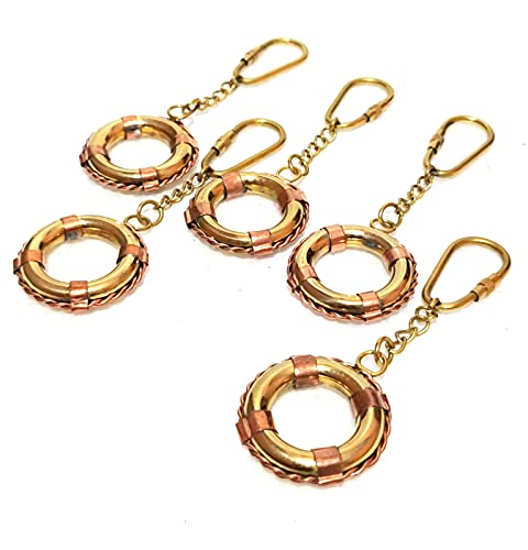 Lot de 5 porte-clés ronds en laiton pour clés de voiture, vélo, maison | Porte-clés pour enfants, hommes, femmes, garçons et filles Cover