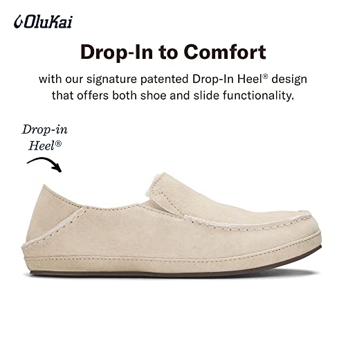 Olukai Nohea Slipper, Women's Slip-On Shoes, Genuine Shearling & Premium Nubuck Leather, Drop-In Heel Design, Cozy & Ultra-Soft Comfort Fit, Tapa/Aloha, 9 #TOP3