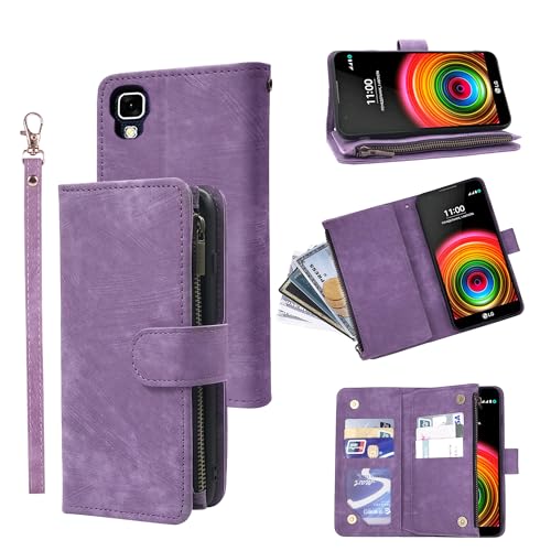 Dibosom Compatible with LG X Power Wallet Case and Premium Vintage Leather Flip Credit Card Holder Stand Cell Phone Cover for XPower 1 LS755 K450 Men Women Purple