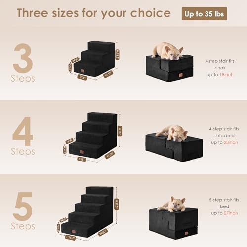 Image of EHEYCIGA Dog Stairs for Bed 18 inch H, 4-Step Dog Steps for High Bed, Pet Steps for Small Dogs and Cats, Non-Slip Balanced Pet Ramp Indoor, Black