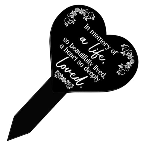 lurrose 黒色ハート形メモリアル墓地マーカー 一体型アクリル製 耐久性屋外装飾 墓地用芝生挿入ステーク 慰霊碑装飾用碑標