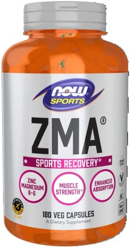 NOW Sports Nutrition, ZMA (Zinc, Magnesium and Vitamin B-6), Enhanced Absorption, Sports Recovery*, 180 Capsules