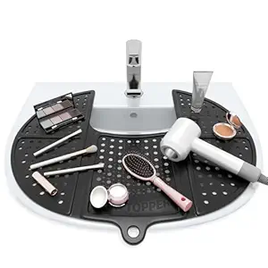 Sink Topper Foldable Sink Cover | Silicone Beauty Makeup Brush Cleaning Mat | Hot Tools Organizer | Bathroom Cover for Counter Space & Storage Saver | Traveling Must Haves for RV | Standard, Black