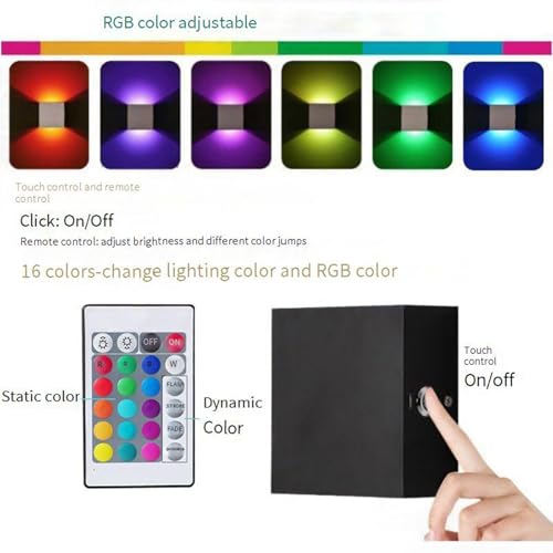 Aplique de pared RGB recargable con mando lámpara blanca 2 uds 2