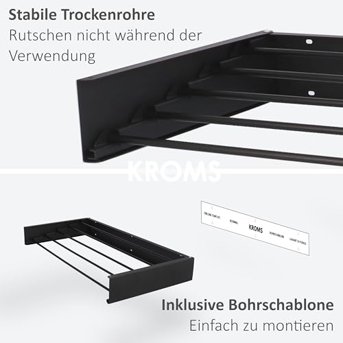 KROMS Wäscheständer Ausziehbar Full Color Schwarz 80cm – 4m Trockenlänge - Wäschetrockner Wand - Wäscheständer Wand