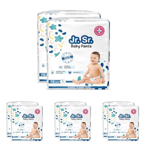 Image of Jr. Sr. Baby Diaper Pants | Small (S) Size (4-8 kg), 152 Count | Pack of 8 | Upto 12 hr Absorption with Advanced Leak Protection | Safe For Babies Skin | Soft, Secure & Comfy