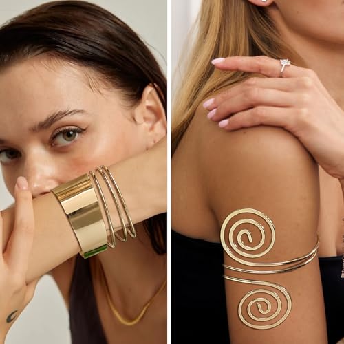 EIELO 8Pcs Arm Cuff Bracelet Set Minimalist Simple Swirl Open Wide Wire Upper Arm Band Bangle Bracelets for Women Adjustable2