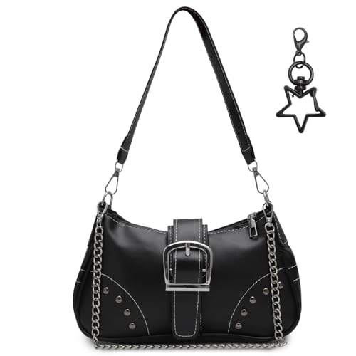 GZRXIOUS Umhängetasche Damen Klein Handtasche, mit Taschenanhänger, Schultertasche mit Reißverschluss PU Leder Hobo Bag Y2K Handtasche Vintage für Teenager Mädchen, Perfekt für Party Date Alltag