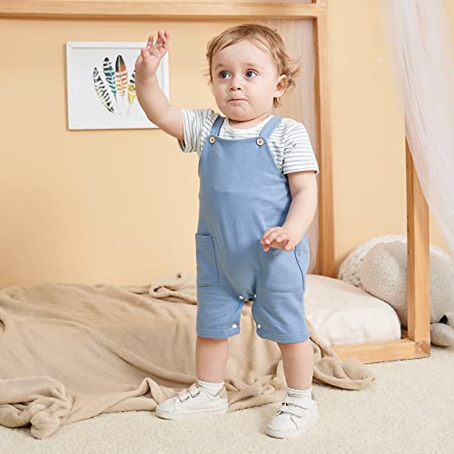 YALLET Baby Boy Clothes Infant Boy Summer Outfits 3 6 12 18 Months Romper+Bib Suspender Shorts Bodysuit Overalls Set4