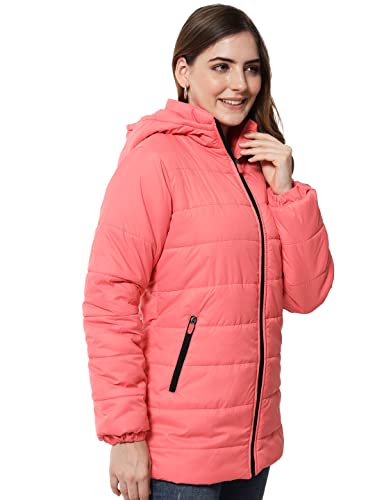 Image of KOTTY Women Nylon Peach Pink Solid Puffer Jacket