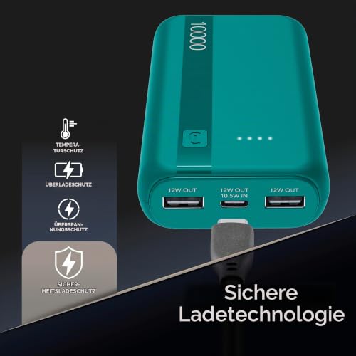 Cellularline Powerbank 10000 mAh mit USB-C In/Out + 2 USB-A-Anschlüssen – Mehrfachladung und LED-Anzeige – Grün – Ansicht 5