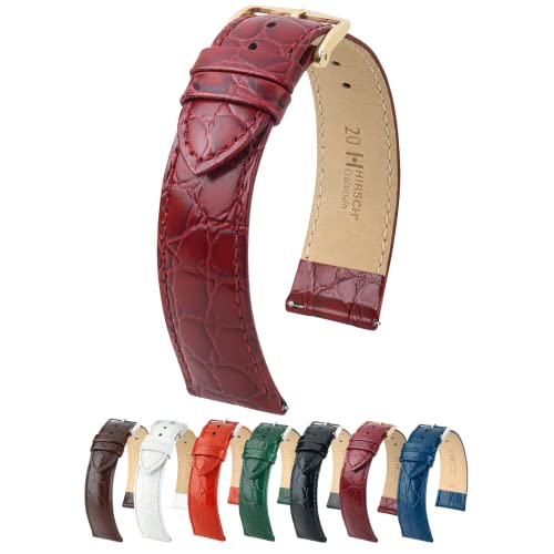 Hirsch Crocograin Bonded Leather Watch Strap - Burgundy Band/Gold Buckle - M - 18Mm / 16Mm - Shiny Gold Buckle - Leather Band #TOP7