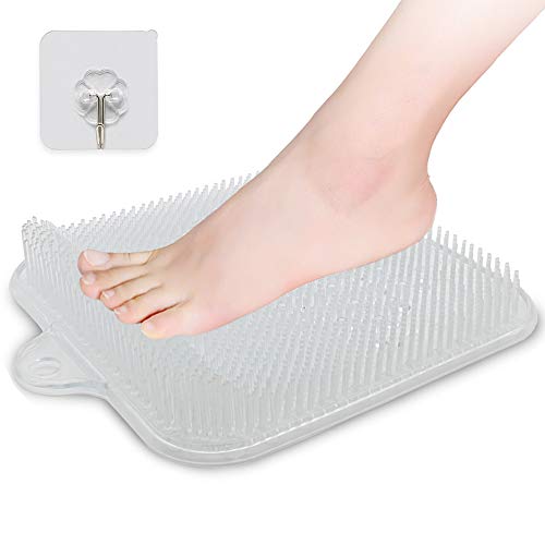 Shower Foot Cleaner Scrubber Massager, Foot Pain Tired Feet Relaxing Acupressure Mat with Non-Slip Suction Cups and Cleaning Bristles, Increase Circulation, Exfoliation (Clear, 9.5 x 9.5 Inches)