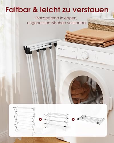 Sakugi 3 Tier Wäscheständer, klappbarer Turm mit rutschfesten Füßen, platzsparender Wäschetrockner für Kleidung, Innen & Außen, 73,5 x 29 x 95 cm, Weiß