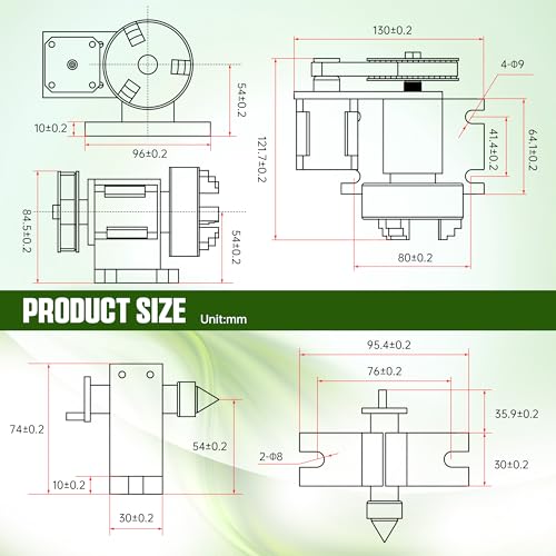 CNC Milling Machine Rotational Axis CNC Router Rotary Table Rotary a axis 4th Axis 65mm 3 Jaw Chuck Dividing Head w/ Nema17 stepper motor w/ 54mm Tailstock Reducing ratio 4:1 for CNC Engraving Machine