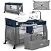 LIONELO Thomi Reisebett Baby, Laufstall Baby, Karussell mit Spielzeug, Wickeltisch, Seiteneingang, abschließbare Rollen, System LockGuard, Transporttasche, klappbar