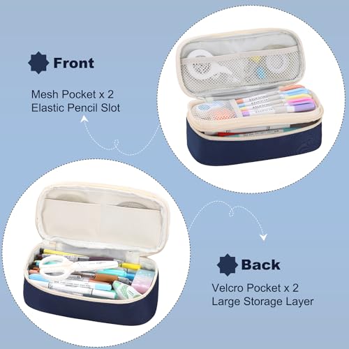 Image of Large Pencil Bag for Boys Teens Kids School Zipper Pencil Pouch Blue | Organizer Aesthetic Pencil Case Big Stationery Pencil Box for School Office, Wear-resistant Fabric, Large Capacity Design