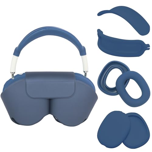 Aiivioll AirPods Max�X�}�[�g�P�[�X 4�C��1�J�o�[�Z�b�g�A�\�t�g���U�[�P�[�X�A�V���R���C���[�p�b�h/�C���[�J�b�v/�w�b�h�o���h�J�o�[(�_�[�N�u���[�A�V���R��)