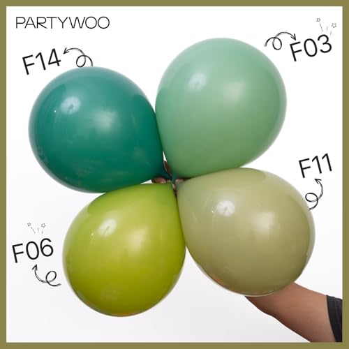 Image of PartyWoo Sage Green Balloons 100pcs 12 Inch Olive Boho Green Latex Helium Balloons for Birthday Baby Shower Graduation Wedding Dinosaur Jungle Golf Football Baseball Theme Party Decorations Green-F11