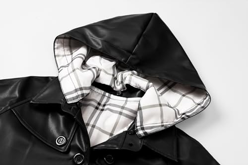 Betusline Kids Girls PU Faux Leather Trench Coat Hooded Winter Outwear Jackets, 2-14 Years3