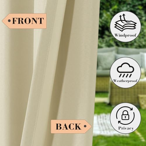 BONZER Outdoor Curtains for Patio Waterproof, Tab Top Weatherproof Outside Curtains for Porch, Pergola, Gazebo, Cabana, Pavilion, 1 Panel, 52x84 Inch, Beige