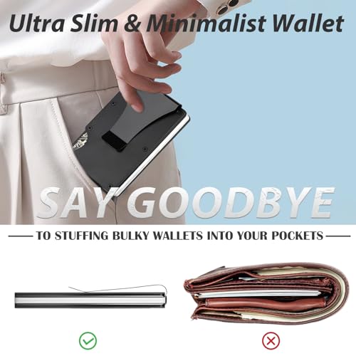 Minimalist Slim Metal Wallet for Men - Compact RFID Blocking Card Holder with Money Clip | Ultra-Thin Front Pocket Design for Daily Business & Casual Use3