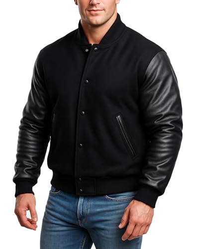 LP-FACON Unisex Varsity Letterman Jacket | Mens College Baseball High School Bomber Wool + Faux Leather Jacket3