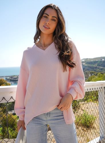 Image of Dokotoo Womens Waffle Knit Tops Trendy Fashion 2026 Oversized T Shirts | Lightweight,V Neck,Casual,Batwing Sleeve,Loose Fit,Irregular Hem,Boyfriend Style,Oversized,Fall Outfits