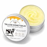 Tallow and Honey Balm, Grass Fed Beef Tallow Face Cream & Moisturiser for Face and Body, Natural Skin Care Balm for Dry and Sensitive Skin, Deep Moisture Barrier Support