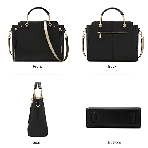 Leather Handbags For Women, Genuine Leather Ladies Top Handle Bags With Adjustable Shoulder Strap Women's Crossbody Handbags Womens Cowhide Satchels Leather Messenger Tote Bags (Black) #TOP3
