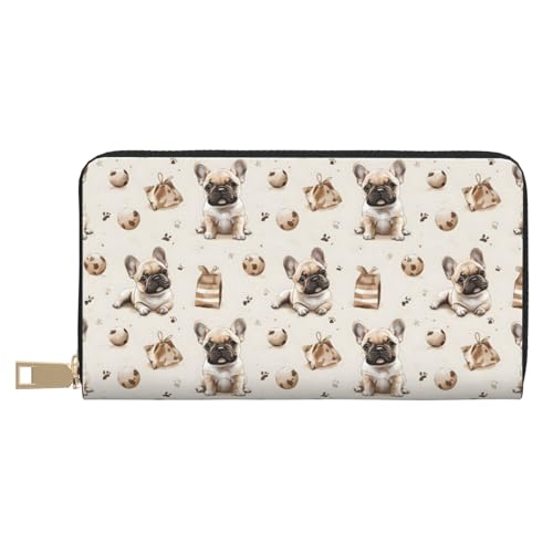 Leather Thin Slim Wallets for Women Men - Fashion Cute Dog Soccer Print Card Wallet Holder with Zipper