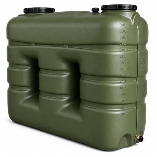 HELGUEFER Réservoir d'eau potable rectangulaire 3000 litres en polyéthylène haute densité (PE-HD), Vert, Citerne