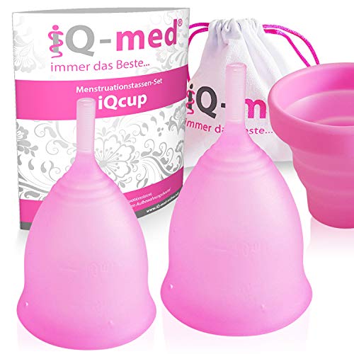 iQ-med Menstruationstasse | iQcup | Set mit Sterilisationsbecher | Ökologisch (rosa, S+L)