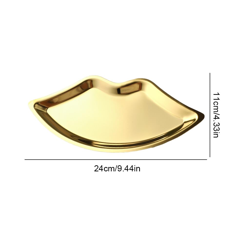 Stainless Steel Lip Shaped Jewelry Tray,Gold Decorative Tray,Vanity Tray Stainless Steel Dish Tray Holder Storage Organizer Tray Metal Decorative Cosmetic Storage Tray