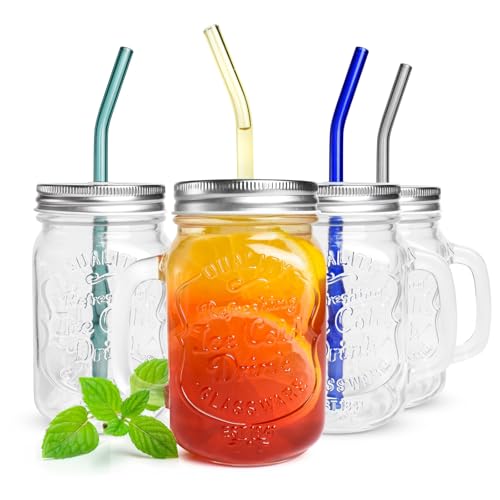 Sendez 4 bicchieri con coperchio e cannucce di vetro, bicchieri da cocktail