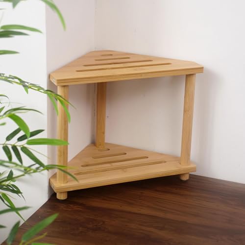 Tabouret de douche d'angle cylindrique avec étagère à 2 niveaux et repose-pieds - 3