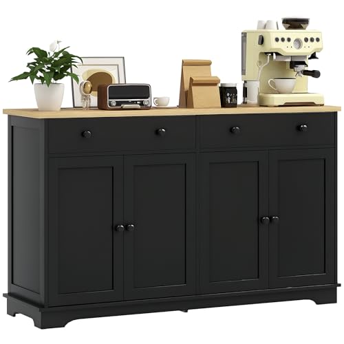 HOMCOM Sideboard Buffet Cabinet Solid Wood Countertop White | Modern Kitchen Storage Coffee Bar Cabinet 2 Drawers Doors Adjustable Shelf product thumbnail 10