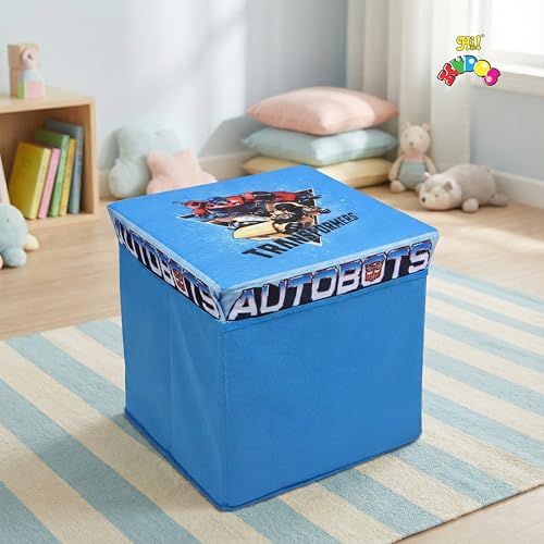 Image of Kudos Kids Transformers Print Foldable Storage Box | Non-Woven Fabric Toy Storage Basket | Laundry & Clothes Organizer with Lid (Blue)