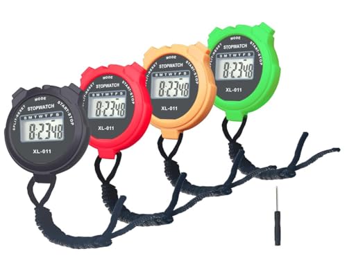 Image of Digital Stopwatch, BESTWYA Large Screen Handheld Count Up Timer with Time Calendar Clock Function (C, Pack of 4)