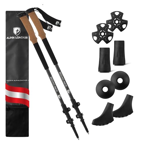 ALPIN LOACKER Bâtons de randonnée télescopiques en Aluminium et Carbone avec poignée en liège I Bâtons de Marche Nordique légers pour Homme et Femme...